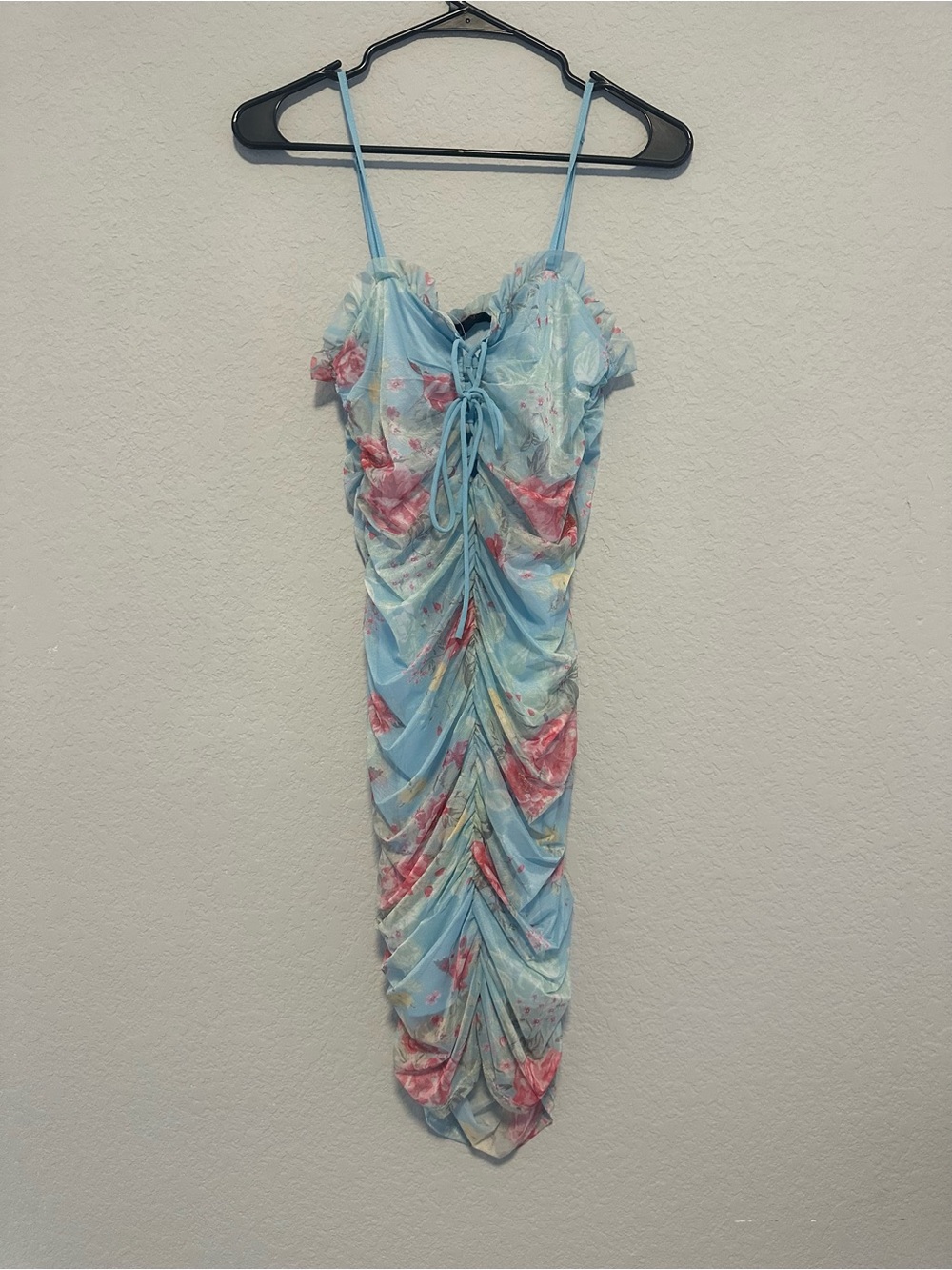Fiestar Medium Blue Floral Coquette Cottage Fairy Cocktail Bodycon Midi Dress